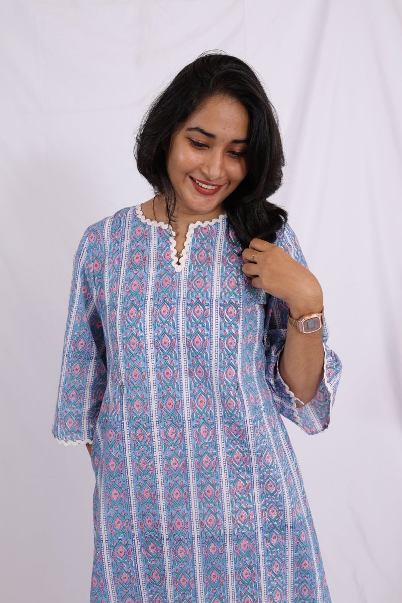 Purely You Kurthi – Handblock Print |Feeding Zips & Pockets | Passeo CollectionALL US WOMENmaternity and feeding
