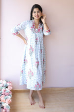 Sahar Handblock Printed Cotton Feeding - Friendly Maternity Dress | Noor All us womenALL US WOMENmaternity and feeding
