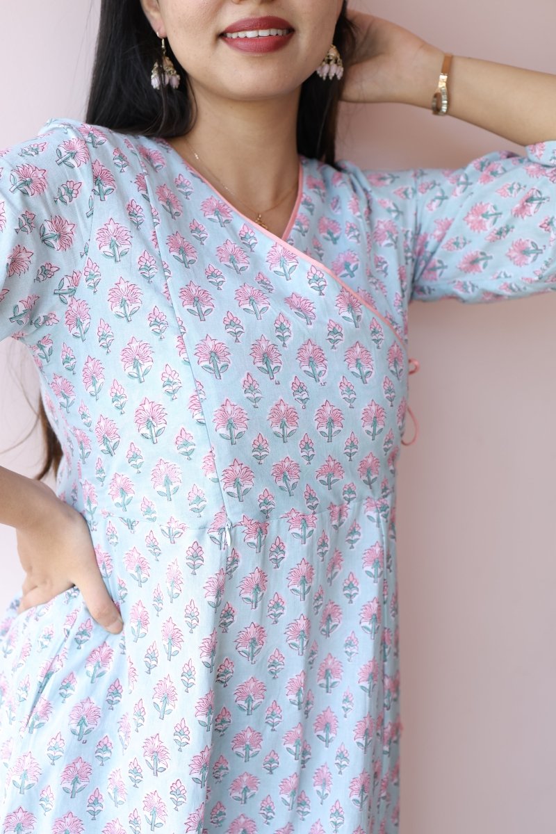 Aaliyah Handblock Printed Cotton Maternity Dress with Feeding Zips | Noor collectionALL US WOMENmaternity and feeding