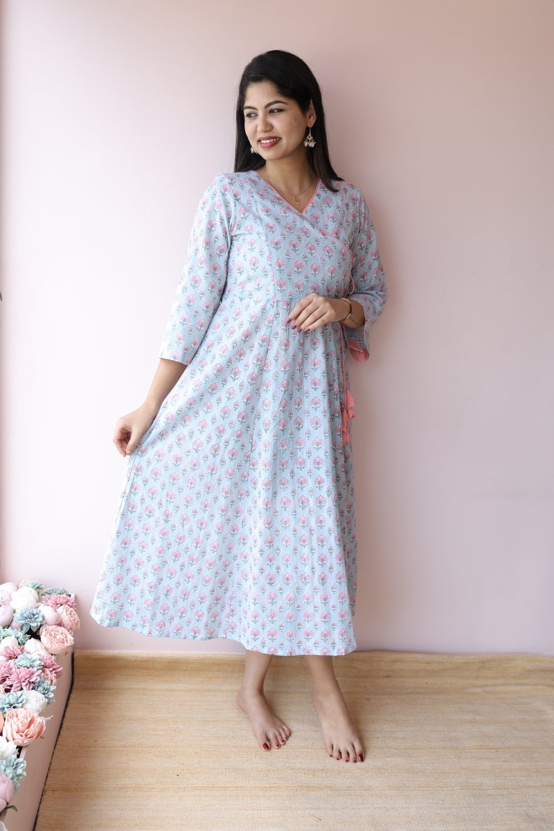 Aaliyah Handblock Printed Cotton Maternity Dress with Feeding Zips | Noor collectionALL US WOMENmaternity and feeding