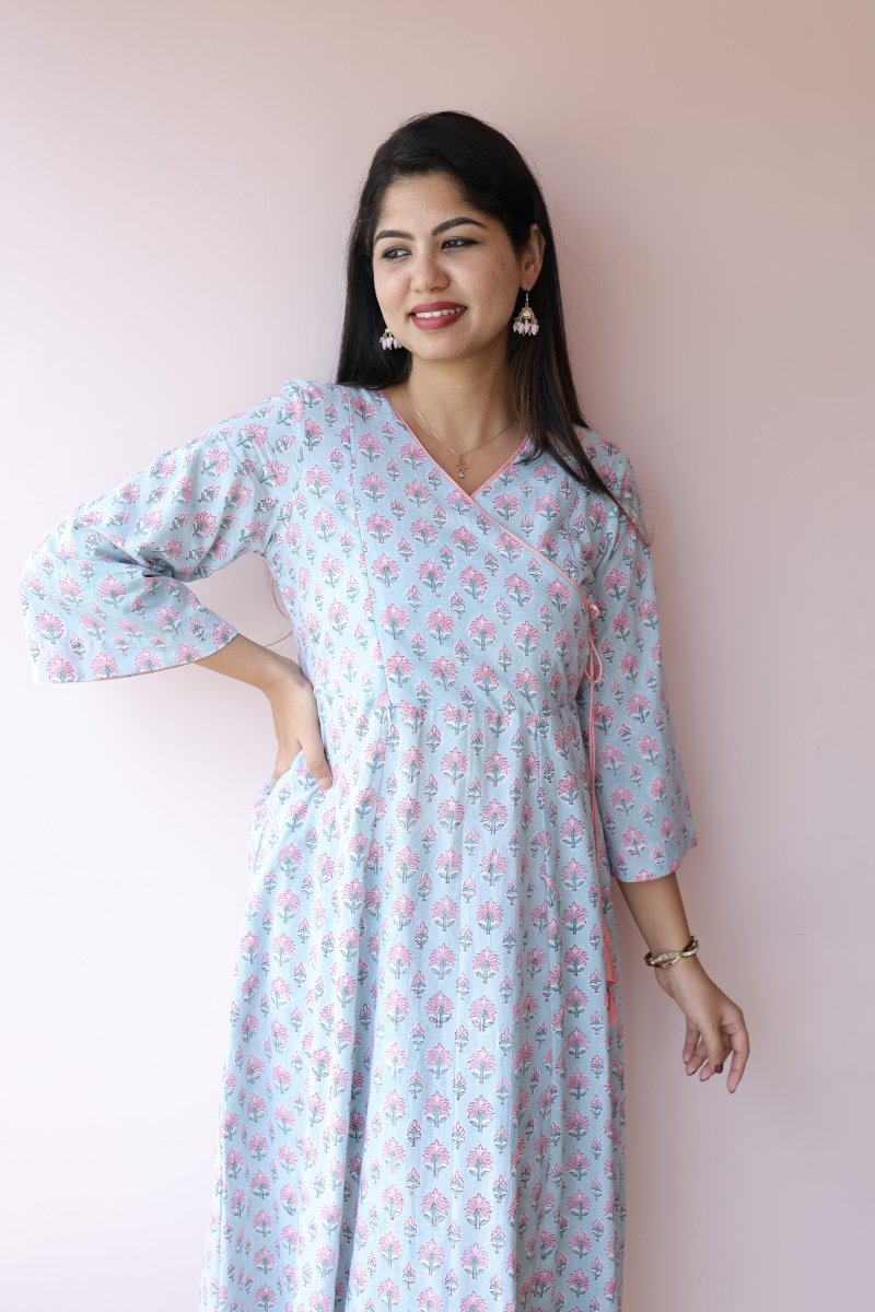 Aaliyah Handblock Printed Cotton Maternity Dress with Feeding Zips | Noor collectionALL US WOMENmaternity and feeding