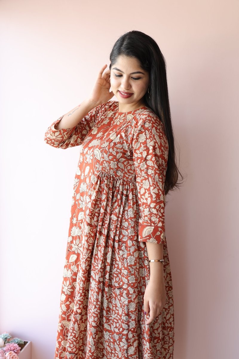 Aira Handblock Printed Cotton Maternity & Feeding Dress | Noor All us womenALL US WOMENmaternity and feeding