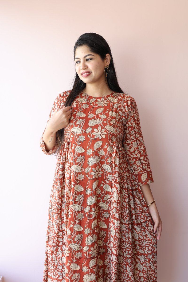 Aira Handblock Printed Cotton Maternity & Feeding Dress | Noor All us womenALL US WOMENmaternity and feeding