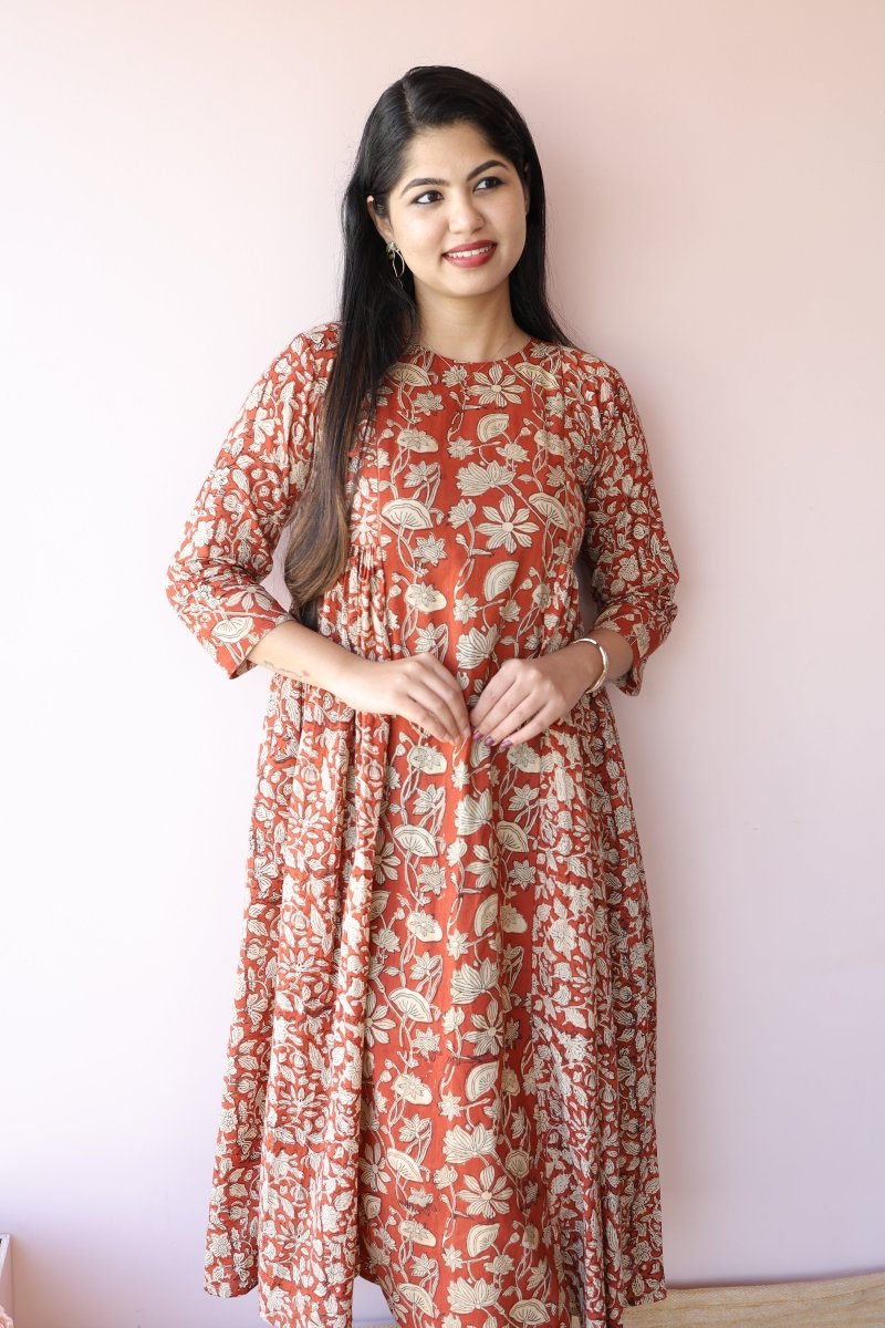 Aira Handblock Printed Cotton Maternity & Feeding Dress | Noor All us womenALL US WOMENmaternity and feeding