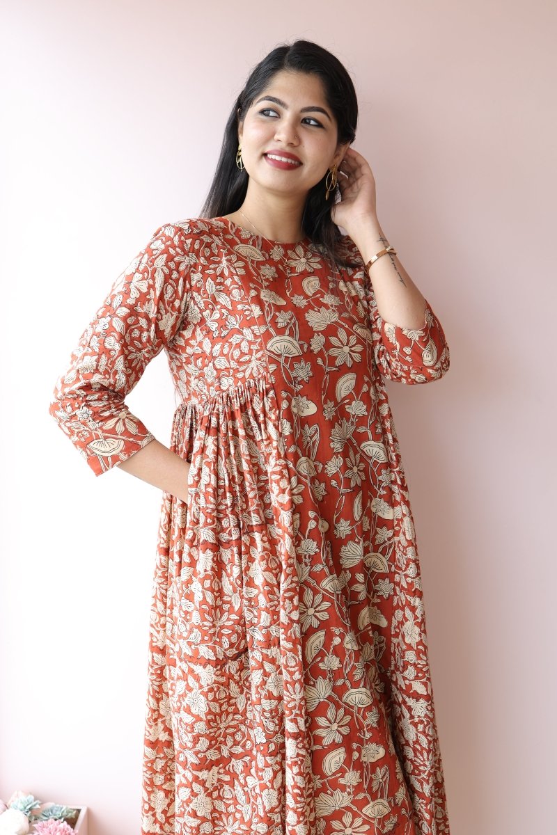 Aira Handblock Printed Cotton Maternity & Feeding Dress | Noor All us womenALL US WOMENmaternity and feeding
