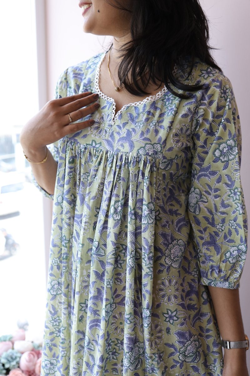 Amaira Handblock Cotton Feeding - Friendly Maternity Dress | Noor CollectionALL US WOMENmaternity and feeding