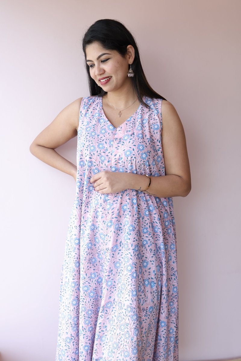 Ayana Handblock Cotton Feeding - Friendly Maternity Dress | NoorALL US WOMENmaternity and feeding