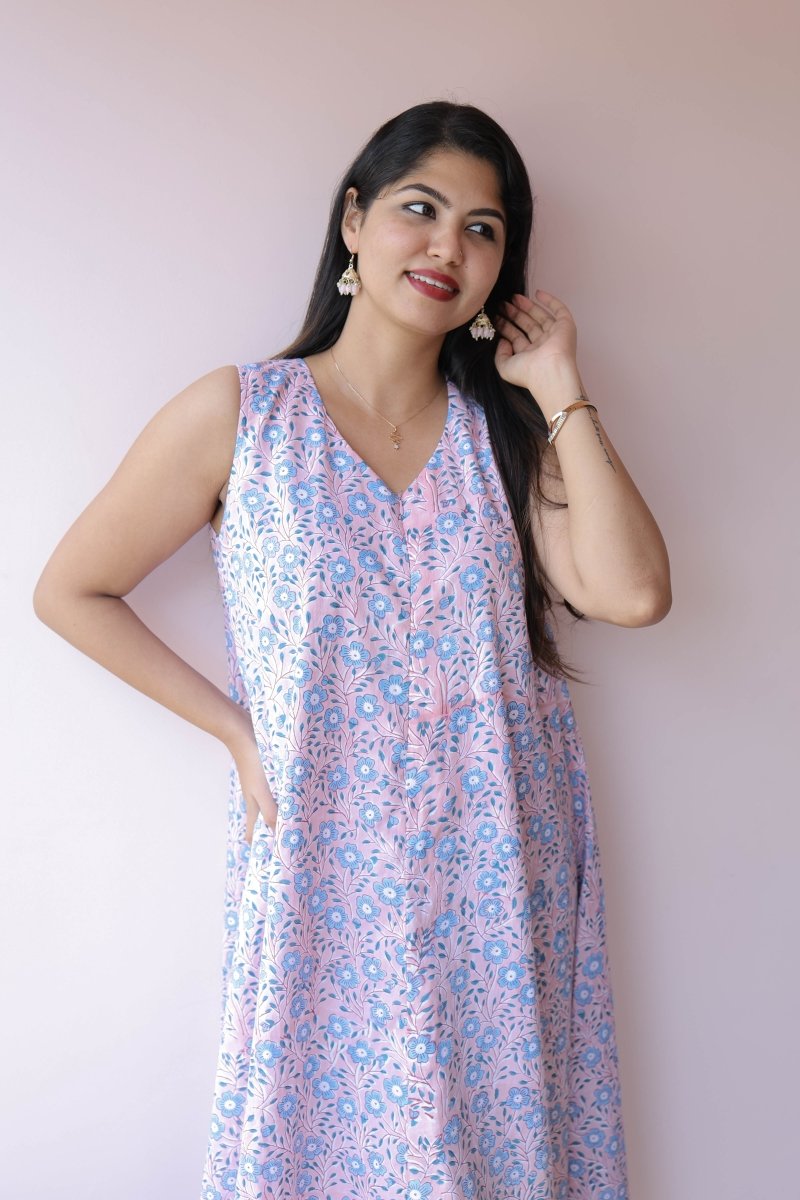 Ayana Handblock Cotton Feeding - Friendly Maternity Dress | NoorALL US WOMENmaternity and feeding