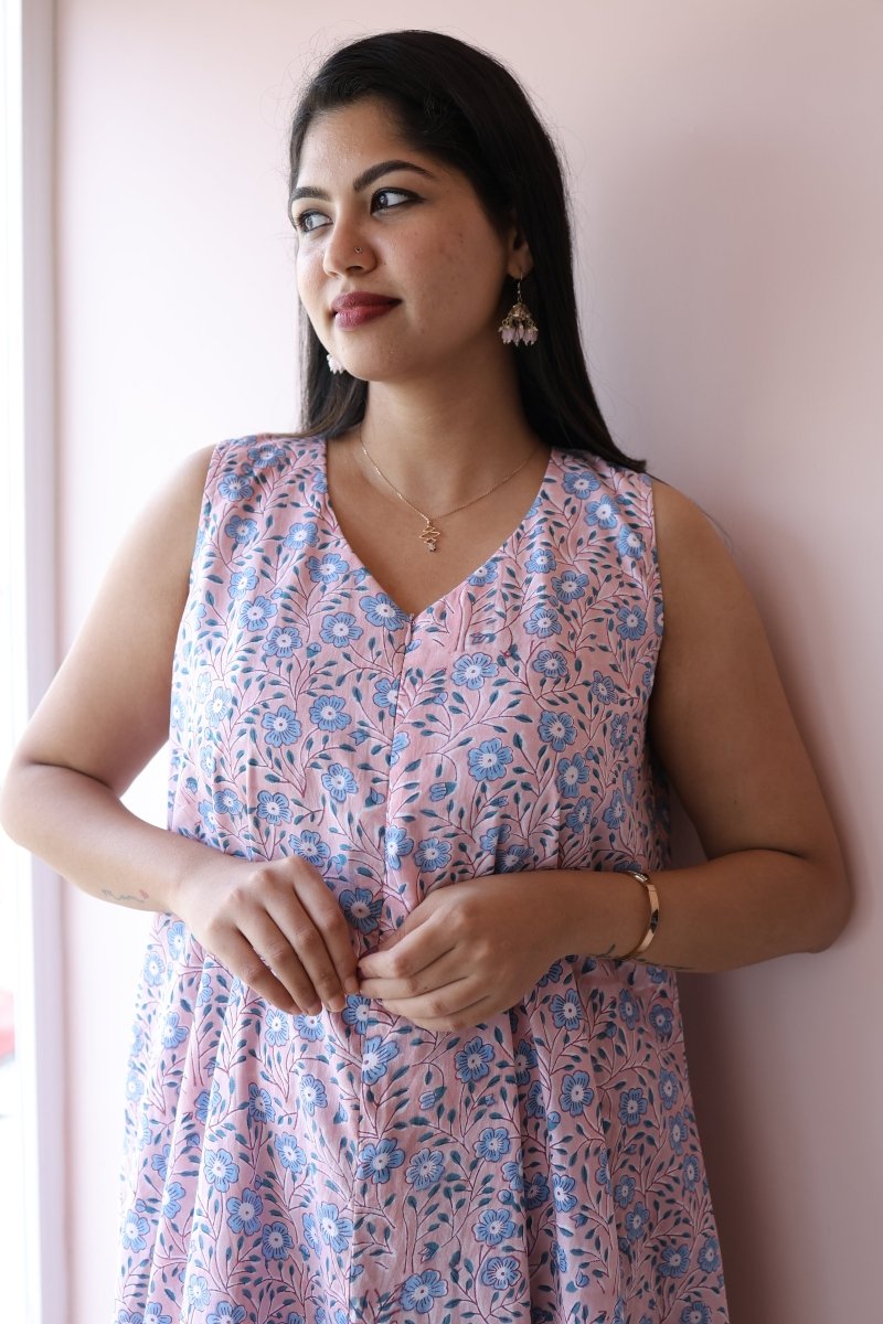 Ayana Handblock Cotton Feeding - Friendly Maternity Dress | NoorALL US WOMENmaternity and feeding