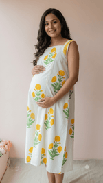 Bhupali | Ivory Marigold Block Print Cotton Maternity DressALL US WOMENmaternity and feeding