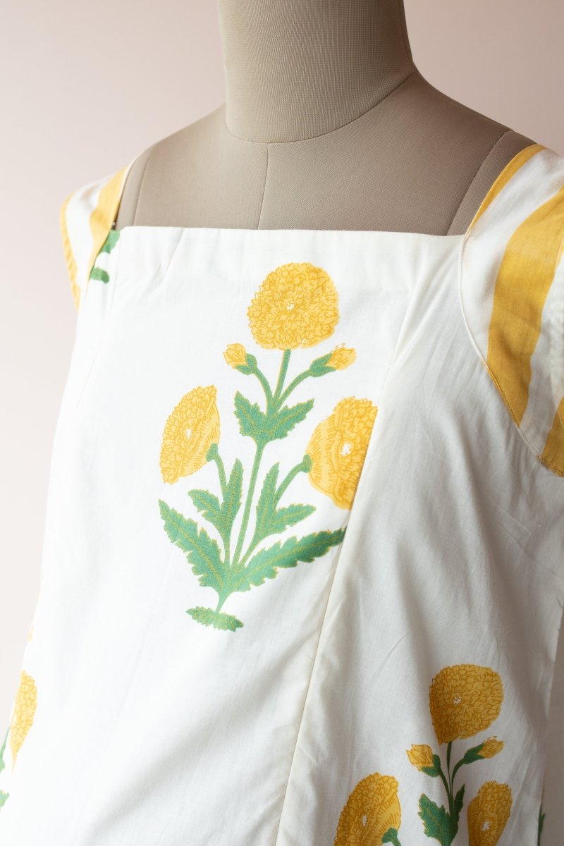 Bhupali | Ivory Marigold Block Print Cotton Maternity DressALL US WOMENmaternity and feeding