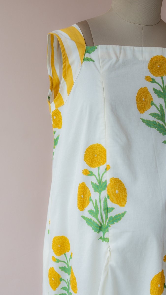 Bhupali | Ivory Marigold Block Print Cotton Maternity DressALL US WOMENmaternity and feeding