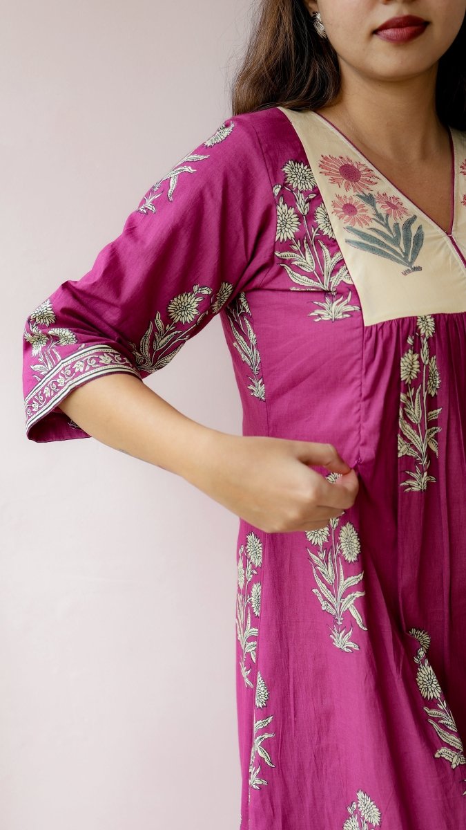 Chenab — Cotton Floral Block Print maternity & Nursing DressALL US WOMENmaternity and feeding