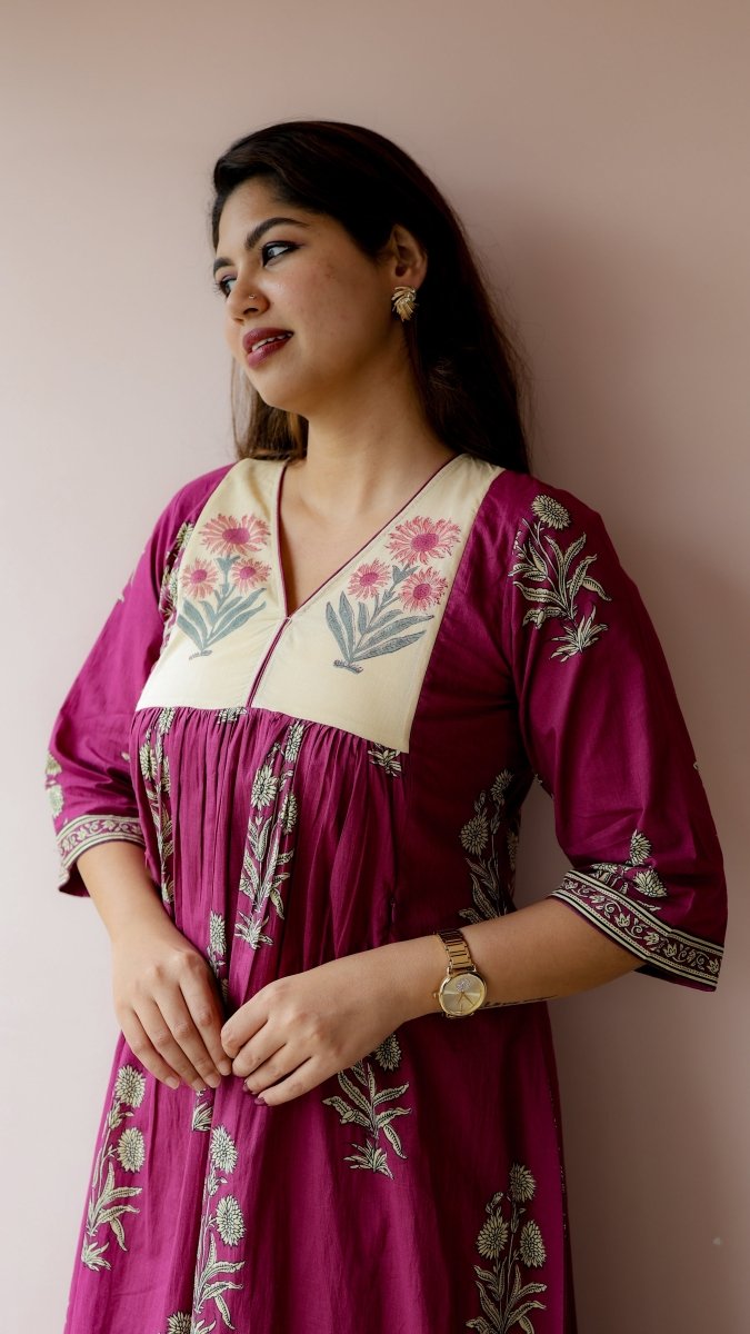Chenab — Cotton Floral Block Print maternity & Nursing DressALL US WOMENmaternity and feeding