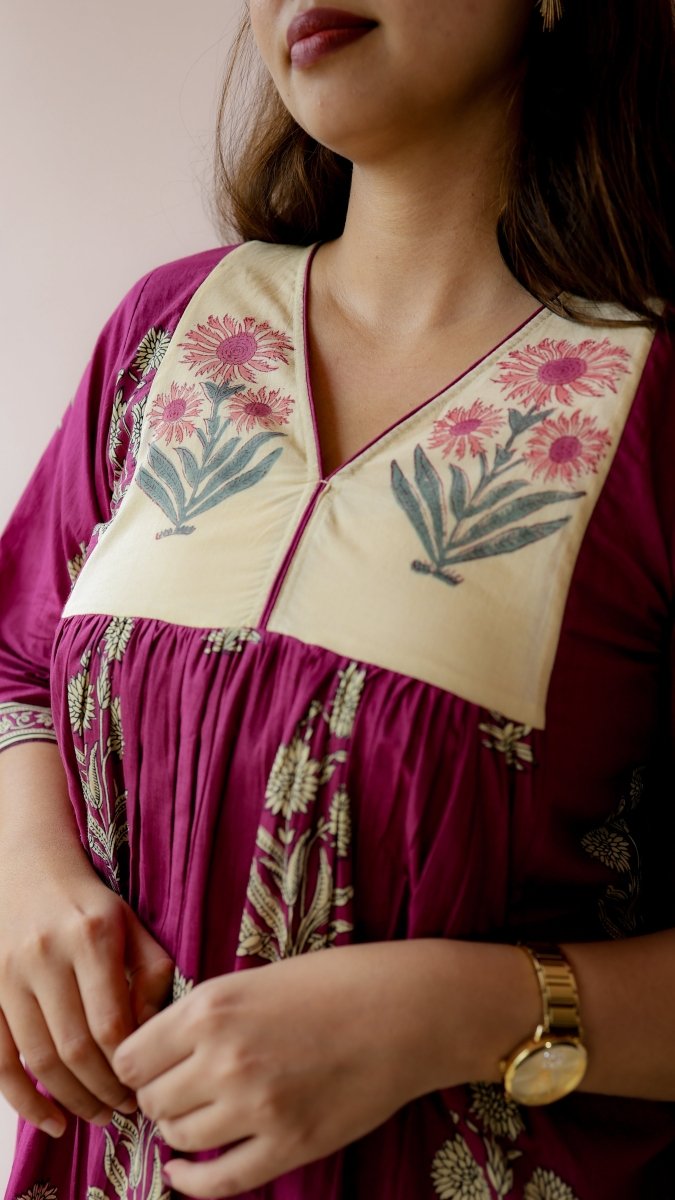 Chenab — Cotton Floral Block Print maternity & Nursing DressALL US WOMENmaternity and feeding