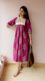 Chenab — Cotton Floral Block Print maternity & Nursing DressALL US WOMENmaternity and feeding