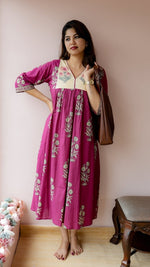 Chenab — Cotton Floral Block Print maternity & Nursing DressALL US WOMENmaternity and feeding