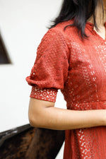 Choux Crème |Burnt Orange Lace Maternity & Feeding Button - Down Dress | HearthALL US WOMENmaternity and feeding