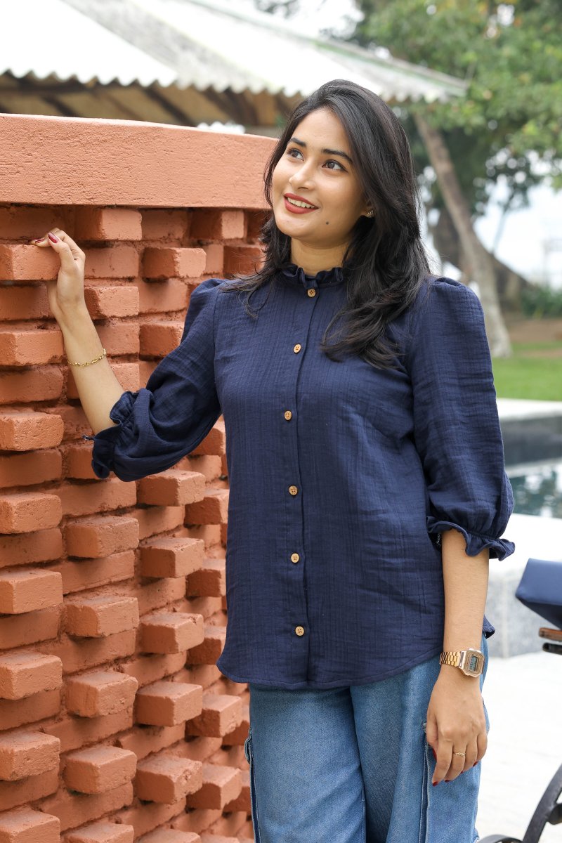 Cobalt tart |Organic Crush Cotton Feeding Button - Down Shirt | Hearth CollectionALL US WOMEN