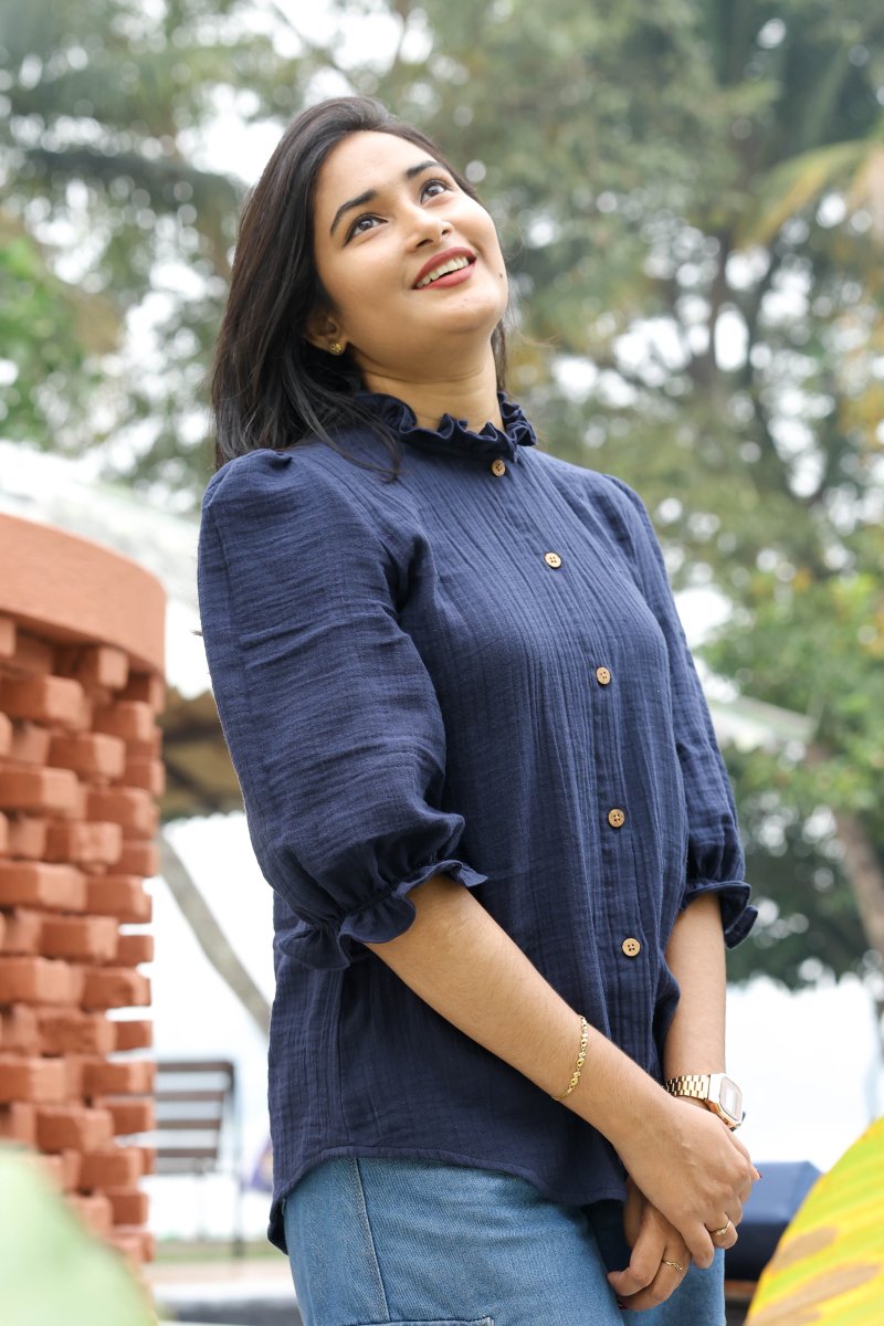 Cobalt tart |Organic Crush Cotton Feeding Button - Down Shirt | Hearth CollectionALL US WOMEN