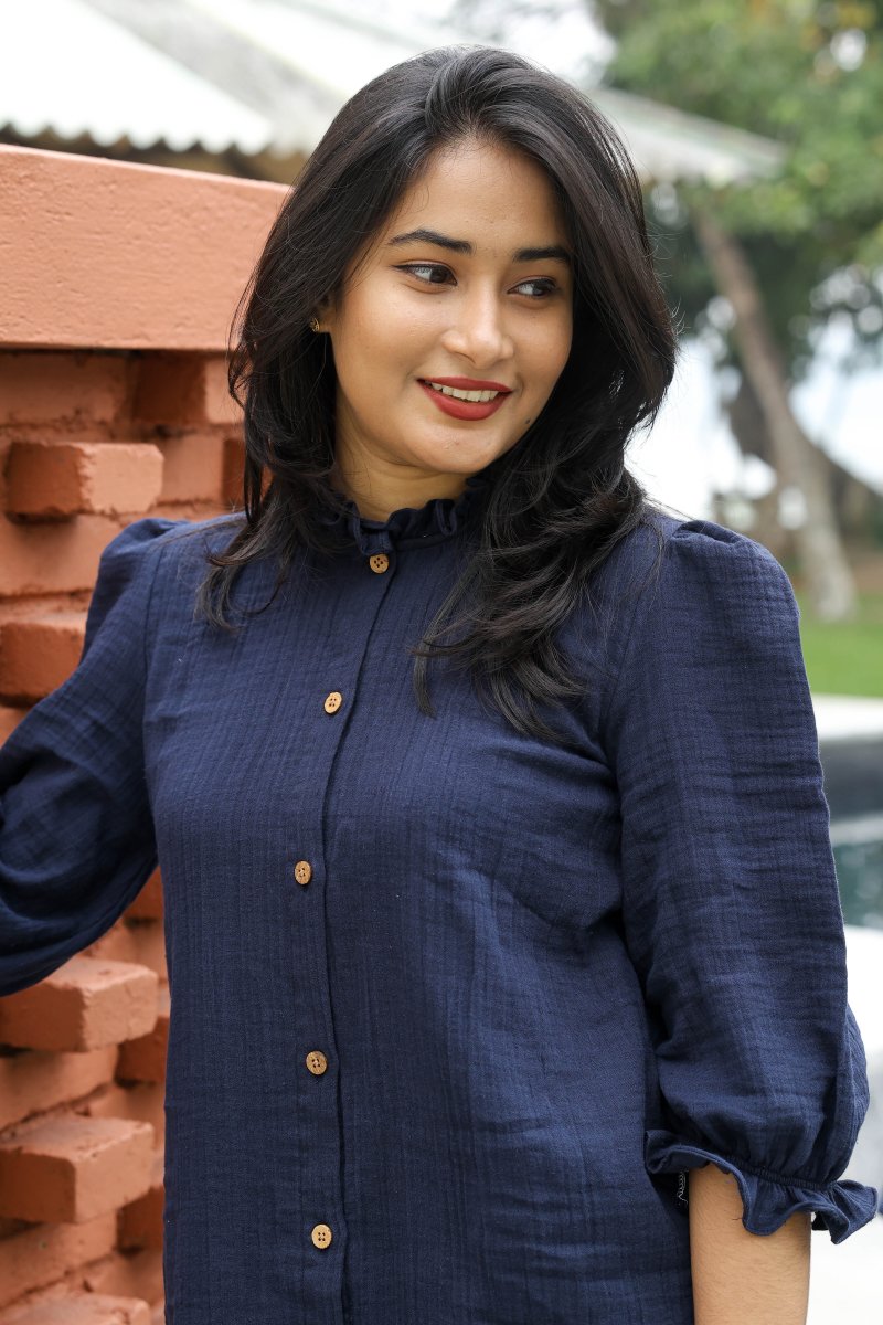 Cobalt tart |Organic Crush Cotton Feeding Button - Down Shirt | Hearth CollectionALL US WOMEN