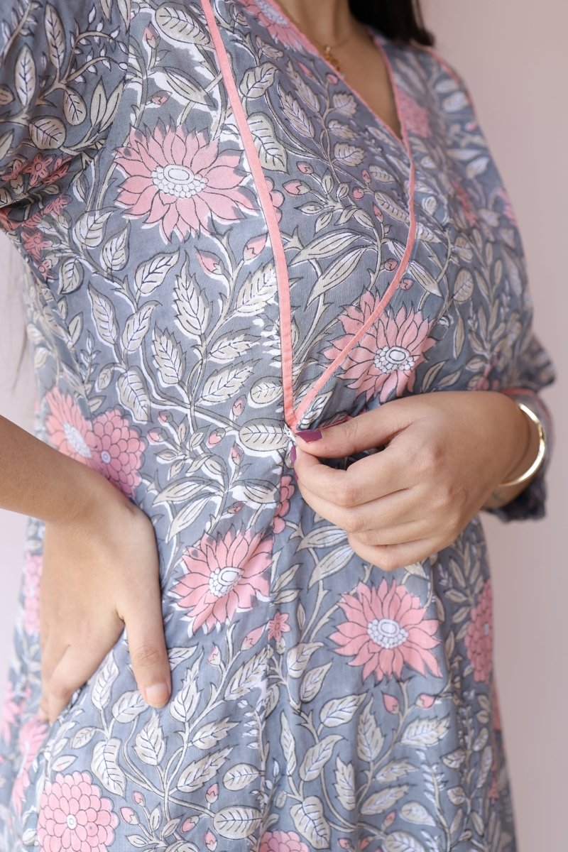 Diya Handblock Cotton Feeding - Friendly Maternity Dress | Noor collectionALL US WOMENmaternity and feeding