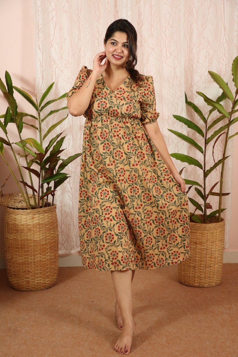 Dress|Maternity|Feeding|Shubhadha|Biege|HomewearALL US WOMENmaternity and feeding