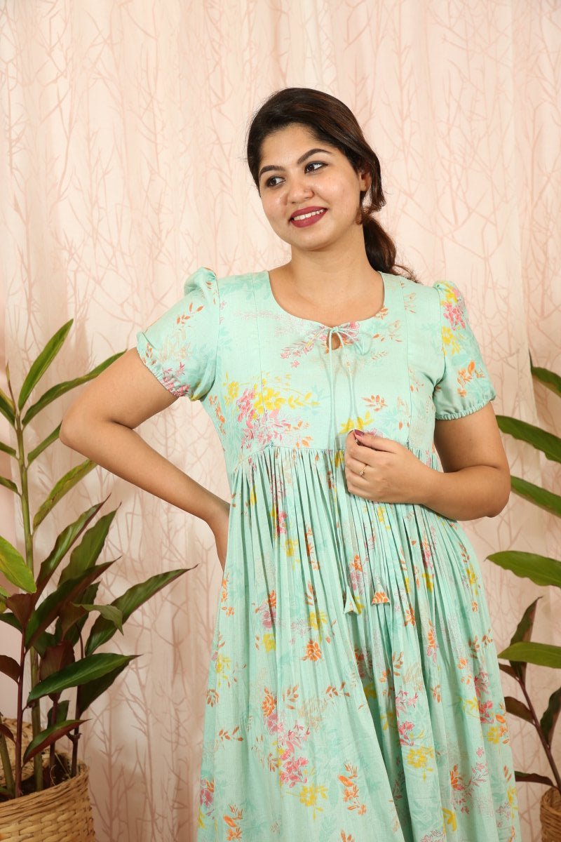 Dress|Maternity|Feeding|Shubhadha|cyan|HomewearALL US WOMEN