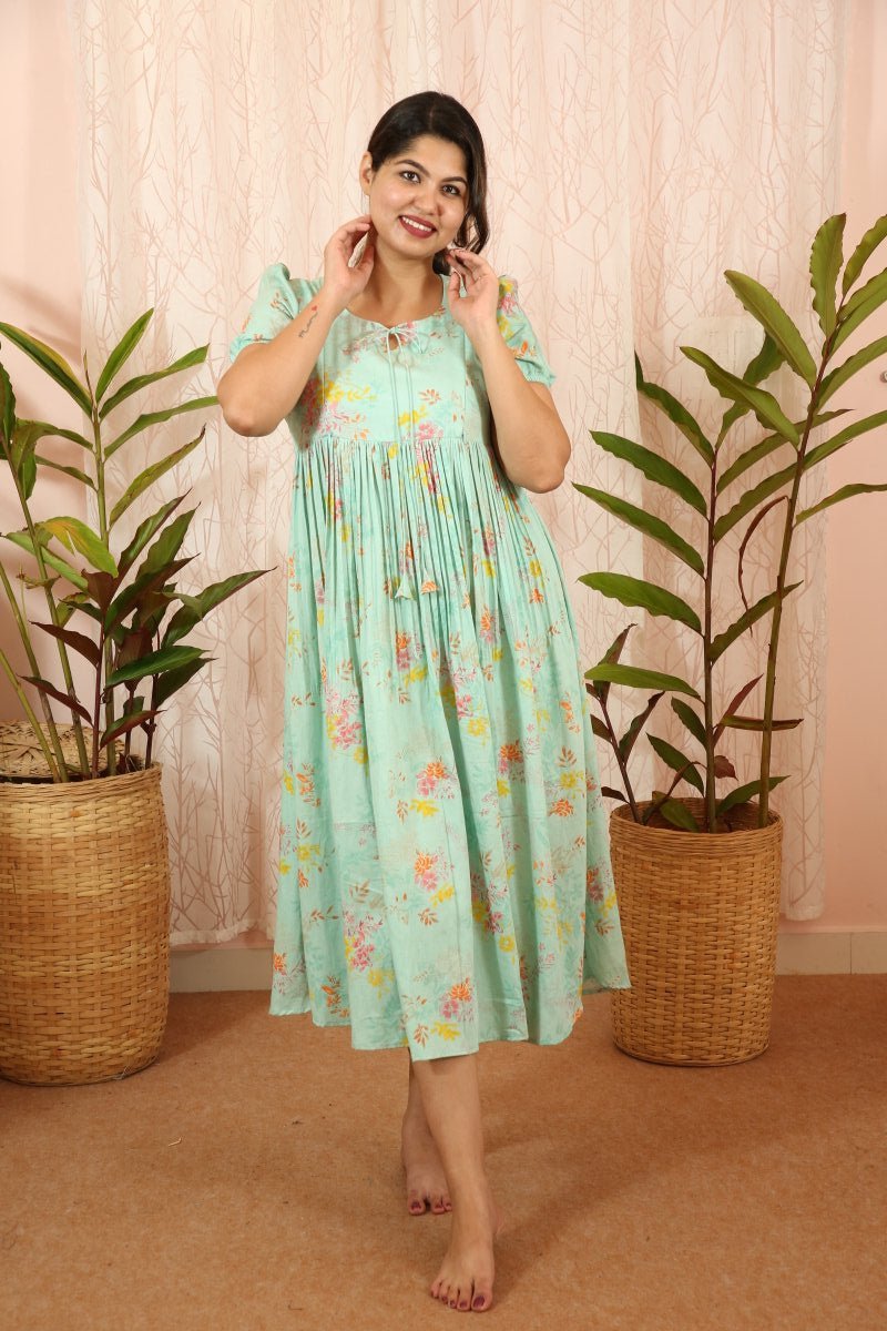 Dress|Maternity|Feeding|Shubhadha|cyan|HomewearALL US WOMEN