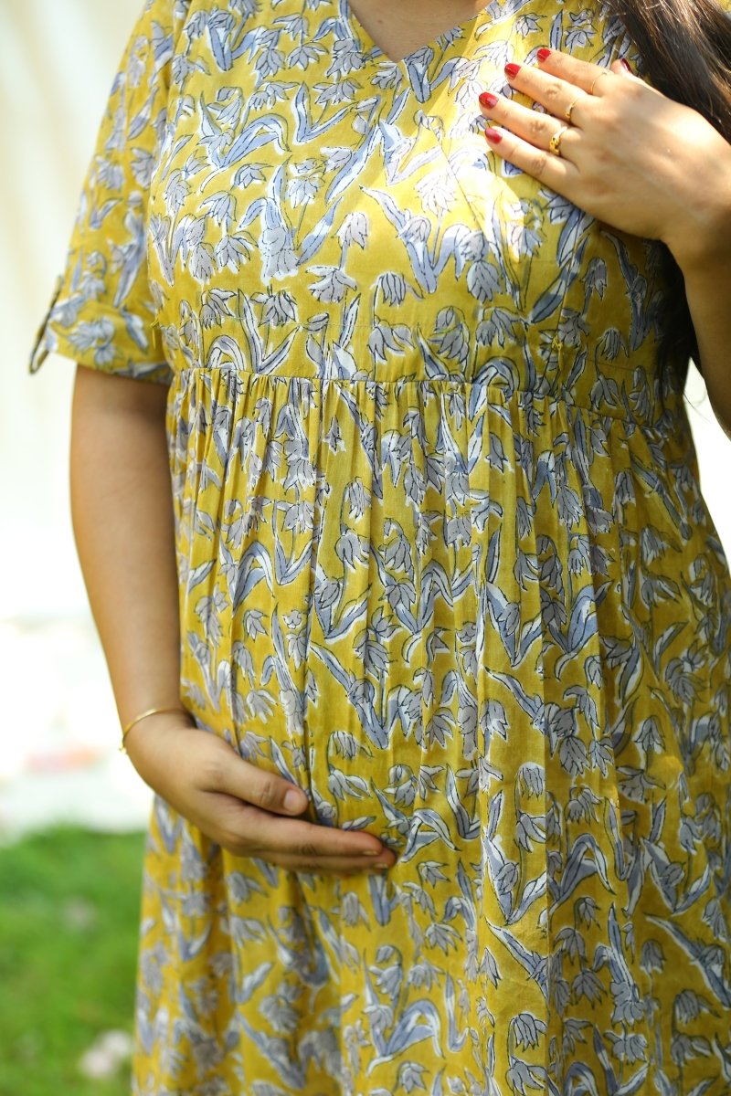 Dress|Maternity|Feeding|Summer|mustard