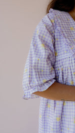 Fallow – Puff Sleeve Button-Down Maternity & Nursing Dress in Lilac Gingham CottonALL US WOMENmaternity and feeding