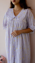Fallow – Puff Sleeve Button-Down Maternity & Nursing Dress in Lilac Gingham CottonALL US WOMENmaternity and feeding