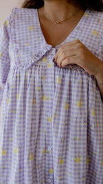 Fallow – Puff Sleeve Button-Down Maternity & Nursing Dress in Lilac Gingham CottonALL US WOMENmaternity and feeding