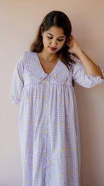 Fallow – Puff Sleeve Button-Down Maternity & Nursing Dress in Lilac Gingham CottonALL US WOMENmaternity and feeding