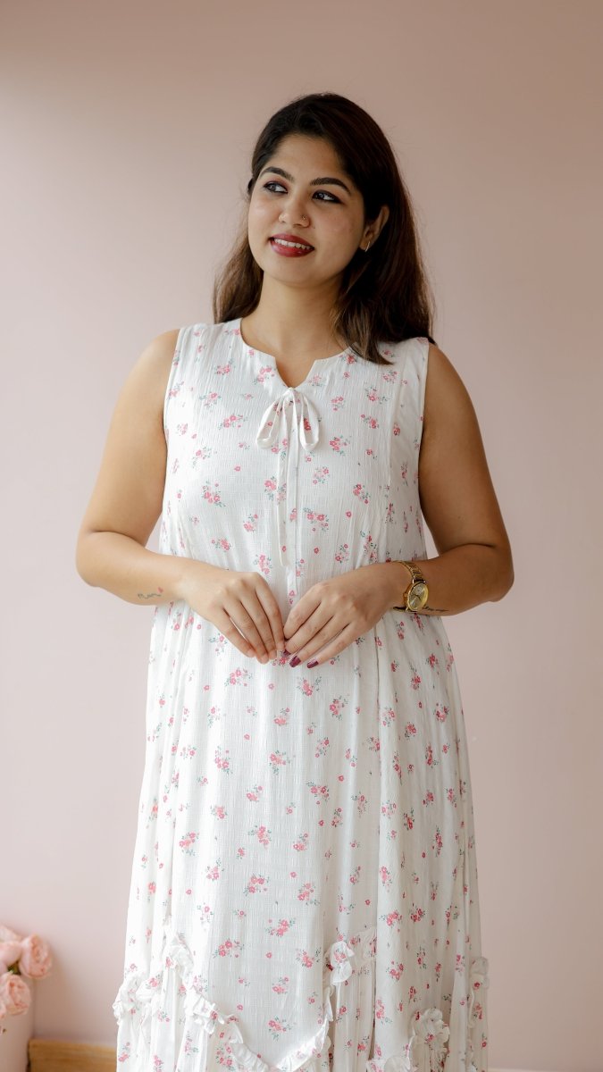 Fog — Cotton Floral Ruffle-Hem homecoming DressALL US WOMENmaternity and feeding