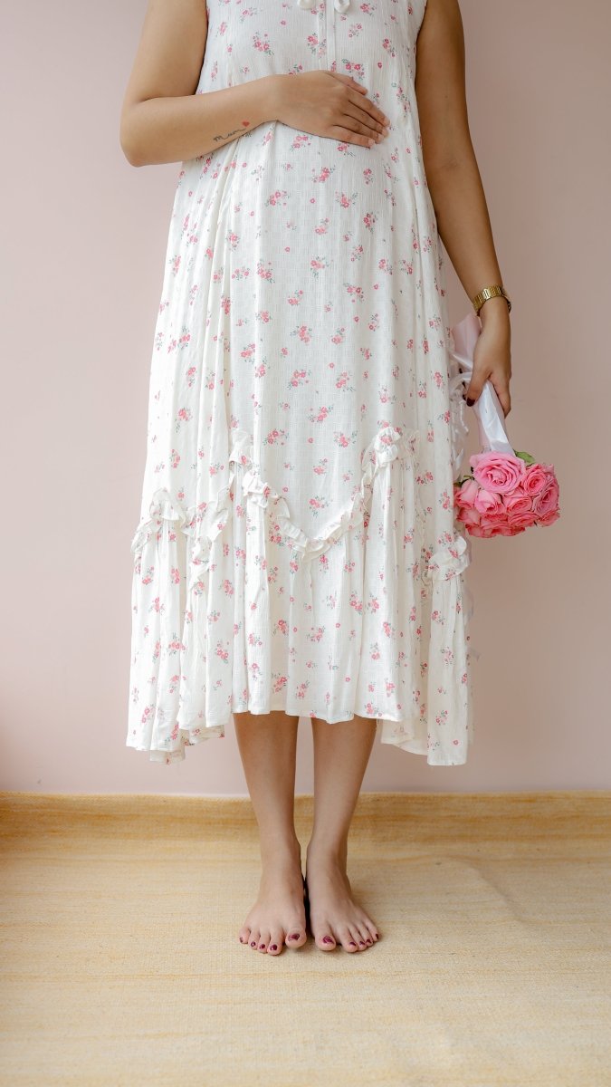 Fog — Cotton Floral Ruffle-Hem homecoming DressALL US WOMENmaternity and feeding