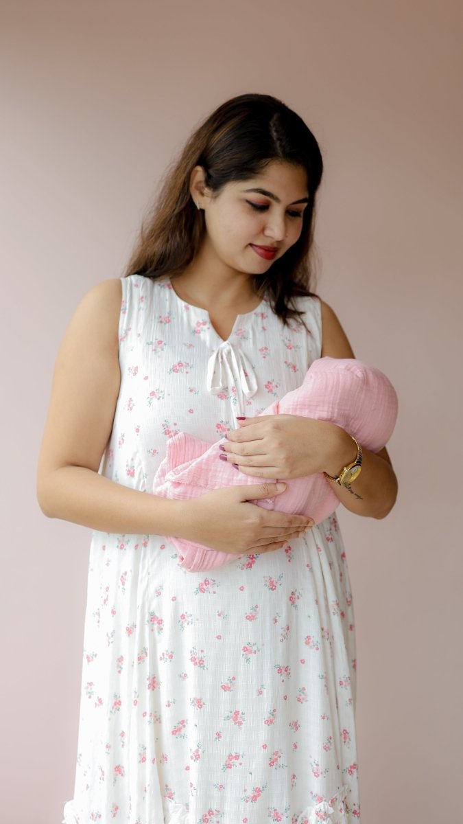 Fog — Cotton Floral Ruffle-Hem homecoming DressALL US WOMENmaternity and feeding