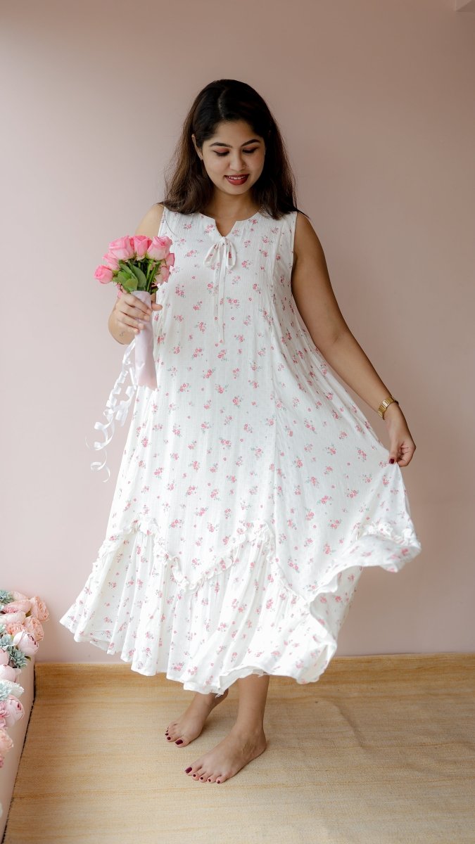 Fog — Cotton Floral Ruffle-Hem homecoming DressALL US WOMENmaternity and feeding