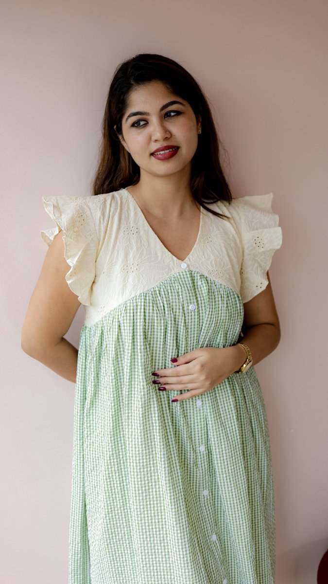 Furrow — Cotton Eyelet Button-Down Recovery DressALL US WOMENmaternity and feeding
