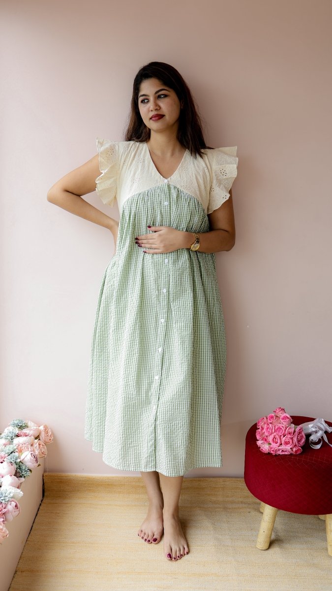 Furrow — Cotton Eyelet Button-Down Recovery DressALL US WOMENmaternity and feeding