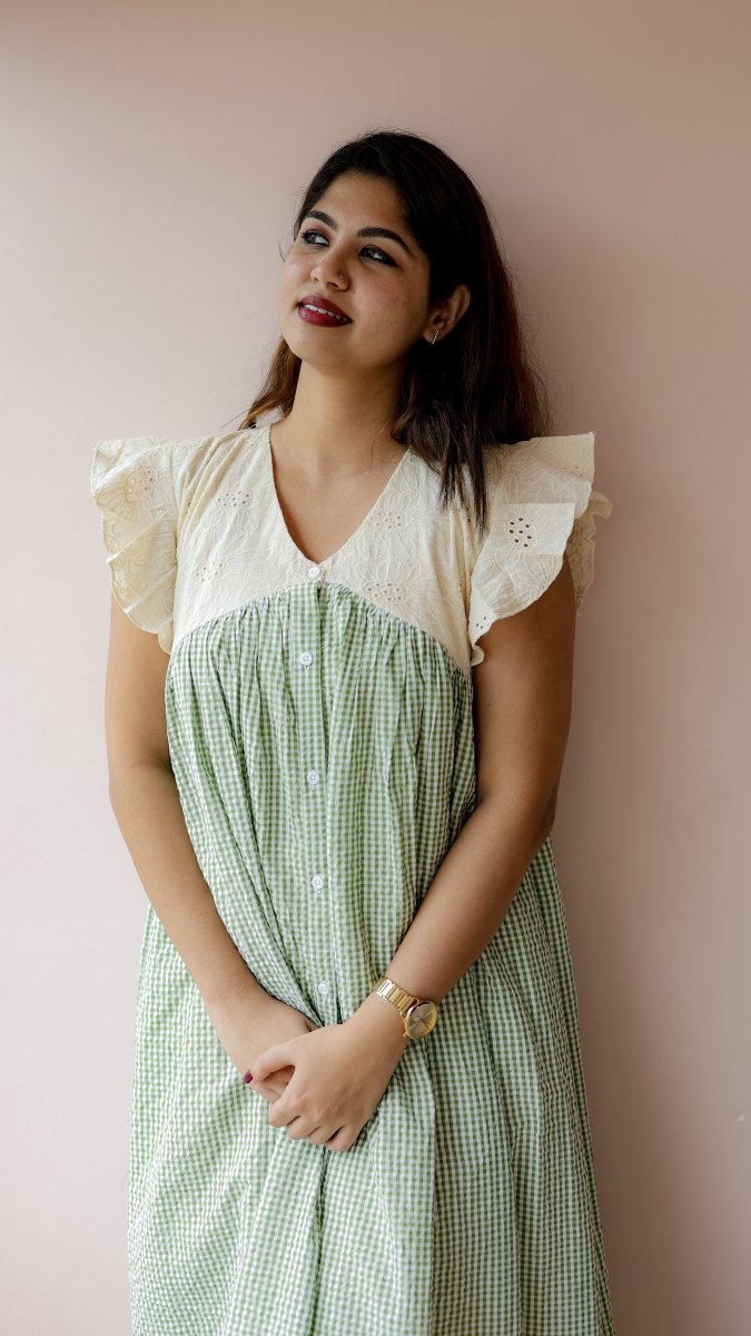 Furrow — Cotton Eyelet Button-Down Recovery DressALL US WOMENmaternity and feeding