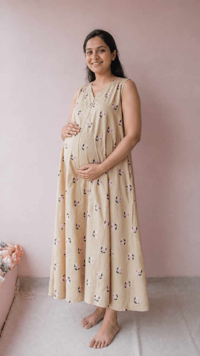 Ganga | Blush Rose Print Cotton Maternity & Nursing DressALL US WOMENmaternity and feeding