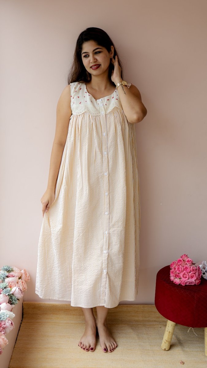 Glean — Cotton Cherry-Print Button-Down Recovery DressALL US WOMENmaternity and feeding