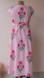 Gomati | Pink Stripe Marigold Print Cotton Maternity & Nursing DressALL US WOMENmaternity and feeding