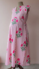 Gomati | Pink Stripe Marigold Print Cotton Maternity & Nursing DressALL US WOMENmaternity and feeding