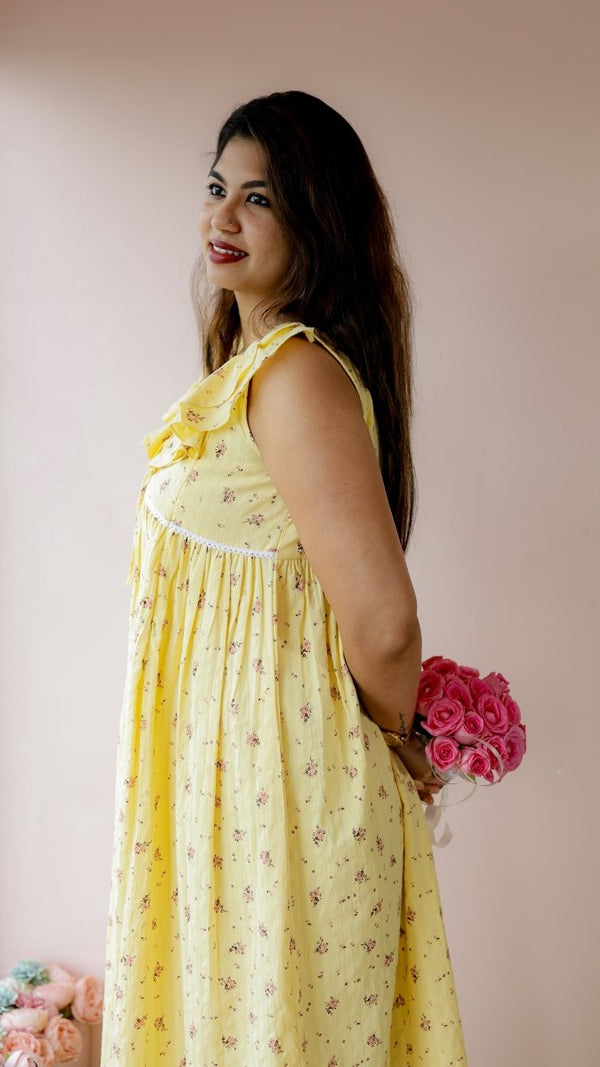 Hazel — Cotton Ruffle-Neck Nursing DressALL US WOMENmaternity and feeding