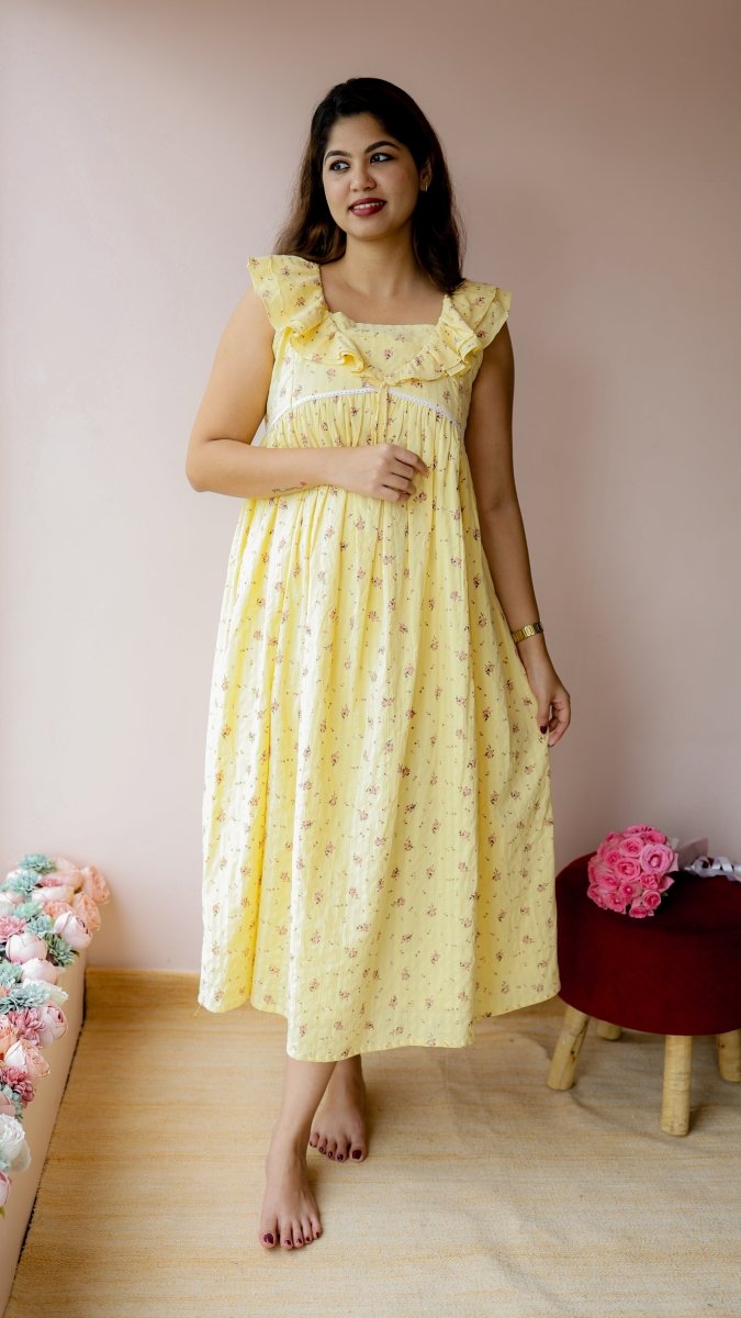 Hazel — Cotton Ruffle-Neck Nursing DressALL US WOMENmaternity and feeding