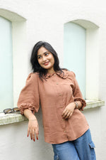 Hazelnut brulee |Organic Crush Cotton Feeding Button - Down Shirt | Hearth CollectionALL US WOMEN