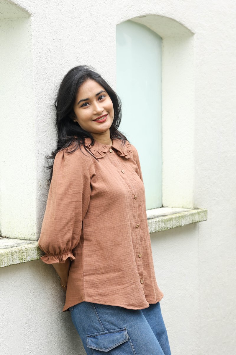 Hazelnut brulee |Organic Crush Cotton Feeding Button - Down Shirt | Hearth CollectionALL US WOMEN