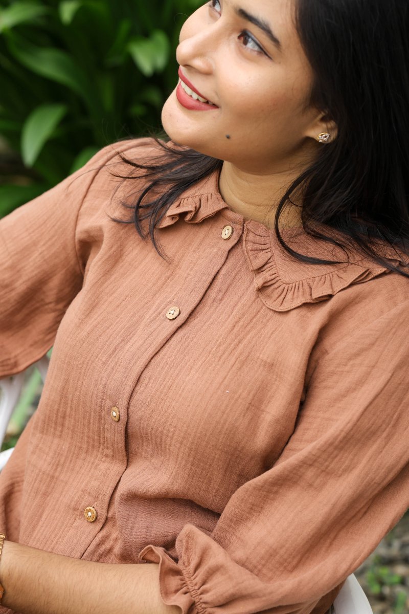 Hazelnut brulee |Organic Crush Cotton Feeding Button - Down Shirt | Hearth CollectionALL US WOMEN